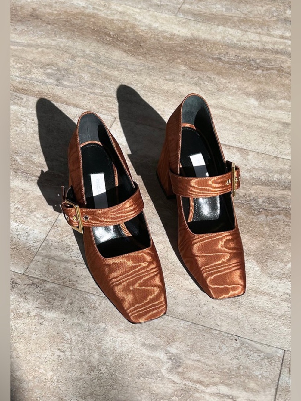 Suzanne Rae High Closed Mary Jane - Harvest Brown Moiré NEW